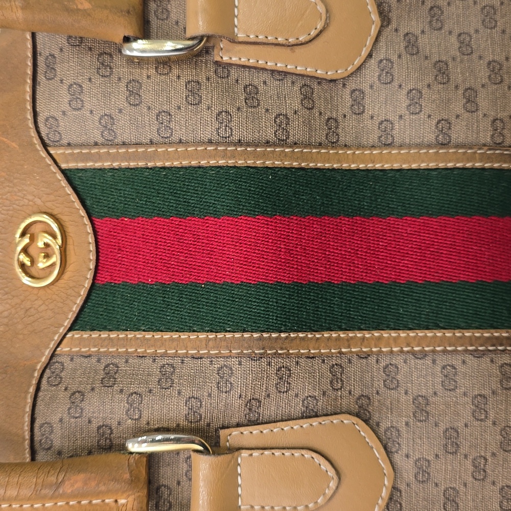 GUCCI - Vintage GG Supreme Boston Bag in Tan, PVC & Leather, with Sherry Line - Picture 4 of 17